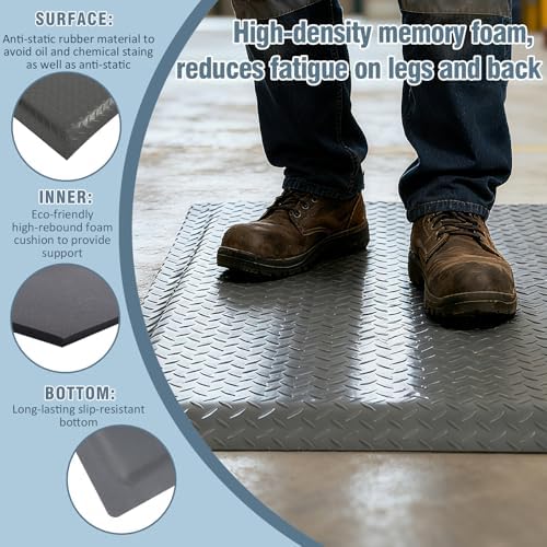Anti Fatigue Mats Industrial 2' x 5' 15/16" Thick Ergonomic Standing Mat Commercial Heavy Duty Diamond Plate Shop Floor Mats Helps Relieve Back and Leg Soreness - Image 4
