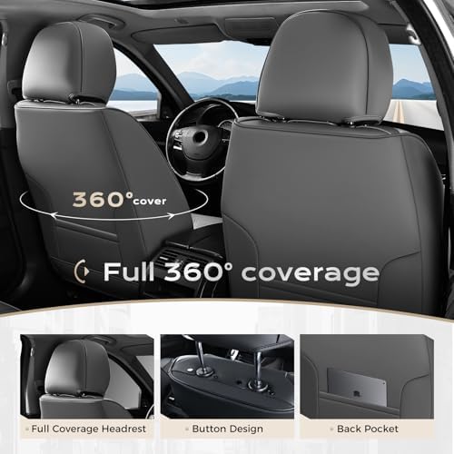Coverado Car Seat Covers Full Set, Seat Covers for Cars, Front Seat Covers and Back Seat Cover Waterproof Leather Automotive Seat Cover, Universal Car Interior Protectors Cushion for Most Cars - Image 4