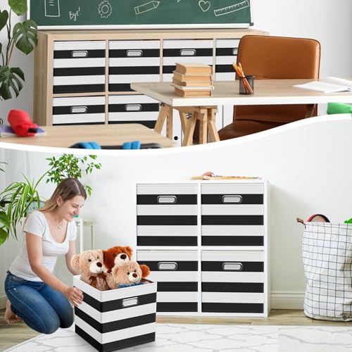 CroBlissful 13 Inch 6 Pcs Fabric Storage Cubes with Handle, Black and White - Image 6