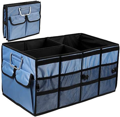 Car Trunk Organizer Collapsible Portable Multi Compartments Organizer with Non Slip Straps for SUV Truck Auto Vehicle Car Auto Minivan(Large without cover, Blue) by TYSKL