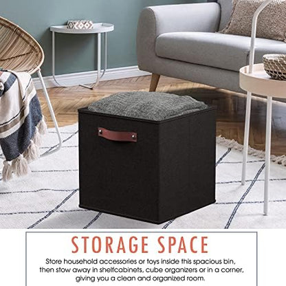 Ornavo Home 13x13 Foldable Fabric Storage Cube Bins, 6 Pack, Black - Image 5