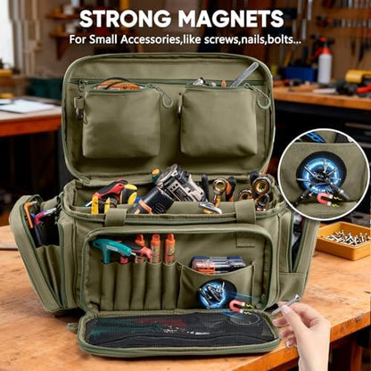 Heavy Duty Tool Bag Organizer with Strong Magnets & Detachable Pouches, Tactical Tool Tote for Men, Multiple Pockets, Anti-Friction Bottom Utility Tool's Bag for Electrician,Mechanic - Image 3