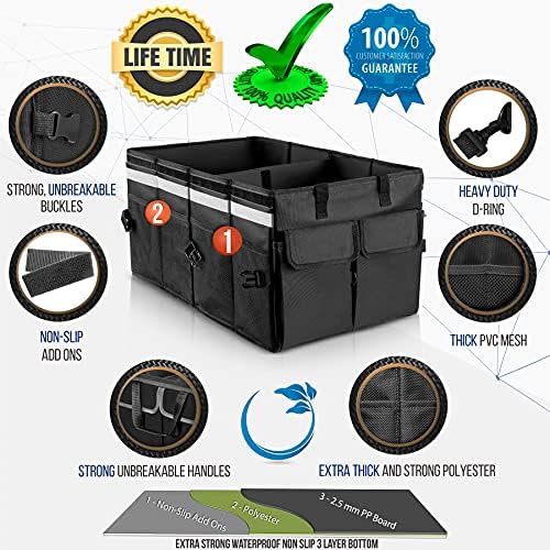 Starling's Car Trunk Organizer Super Strong, Foldable Storage Cargo Box for SUV, Auto, Truck Nonslip Waterproof Bottom, Fits any Vehicle, Come w Adjustable TieDown Straps W LID (Black, 2 - Image 6