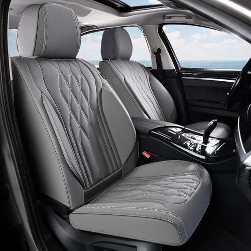 Coverado Seat Covers FullSet, 5 Seats Car Seat Protector, Waterproof Nappa Leather Cushion, Front & Rear Fit for Most Sedans SUV Pick-up Truck-Gray - Image 2