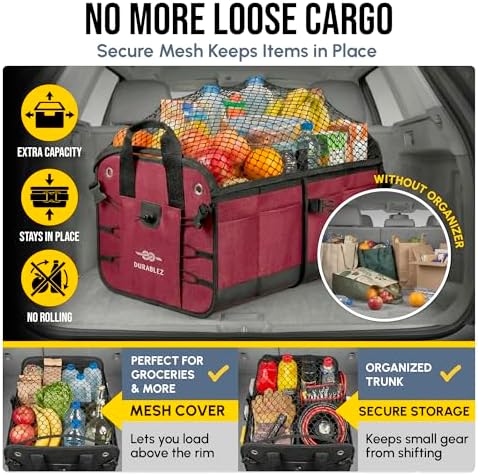 Large Car Trunk Organizer - Trunk Storage - Modular Detachable Configurable Collapsible - for SUV Minivan Truck Sedan Van - 3 Compartment XL, Cherry - Image 6
