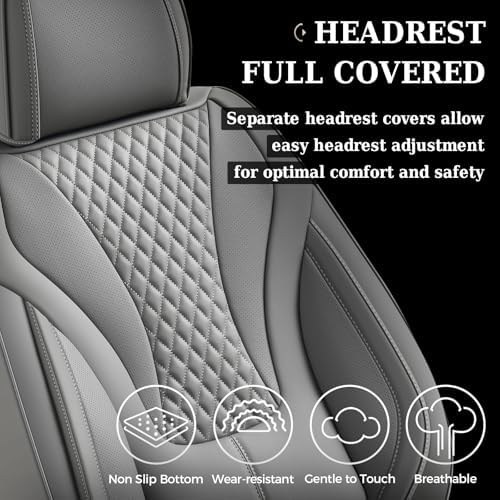 Coverado Gray Nappa Leather Car Seat Covers Front Seats ，Waterproof Car Seat Protector & Cushion, Universal Fit for Most Cars - Image 5