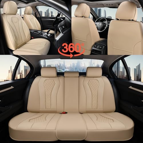 Coverado Automotive Seat Covers, Car Seat Covers Full Set, Beige Car Seat Cover, Car Seat Cushion Waterproof, Front Seats Back Seat Covers, Car Seat Protector Universal Fit Most Cars - Image 6
