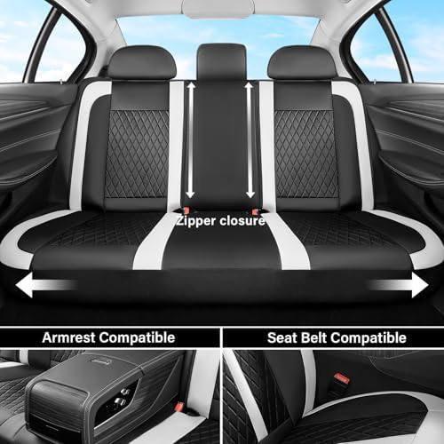Coverado Universal Leather Seat Covers Full Set for 5 Seats – Waterproof, Durable All-Weather Protector for SUV, Pickup Truck, Sedan, White&Black - Image 6
