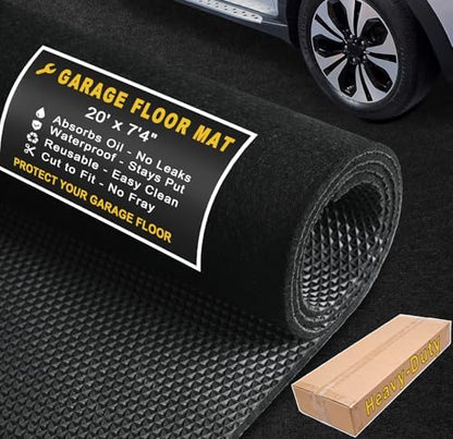 20' x 7'4" Garage Floor Mats - All-Weather Garage Floor Mats for Under Car, Absorbent Oil Spill Mat, Anti-Slip Garage Carpet, Reusable Garage Mats with Waterproof Backing, Garage Car Mat & Floor Rug by Golener