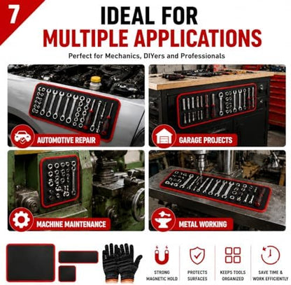 3‑Piece Flexible Magnetic Tool Mat Set, Heavy‑Duty Magnetic Mat for Tools, Strong‑Grip Magnetic Parts Holder with Non‑Slip Surface,Ideal for Auto Repair, Workshop & Jobsite Organization,Red - Image 7