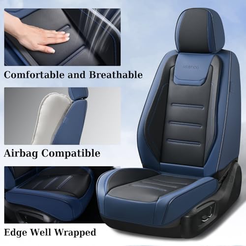 Coverado Car Seat Covers Full Set, Seat Covers for Cars, Waterproof, Leather Car Seat Cushion, Universal Car Interior Covers Seat Protectors for Most Cars Blue - Image 2