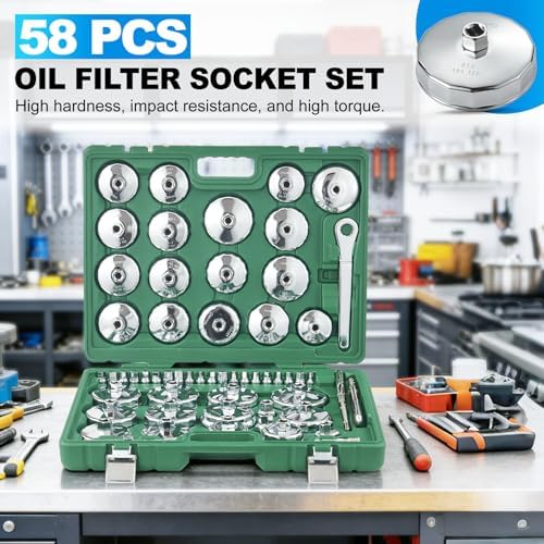 58PCS Oil Filter Wrench Set Stainless Steel 1/2" Drive Cup Remover Tool - Image 2
