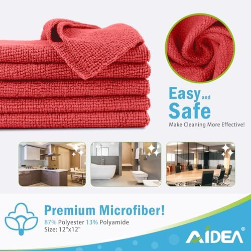 AIDEA Microfiber Cleaning Cloth Red-100PK, Soft Absorbent Shop Rags, Microfiber Towels for Cars, Kitchen Towels, Dusting Cloth for Home, Window, Cleaning Supplies, 12"×12" - Image 6