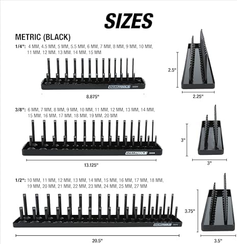 OEMTOOLS 22418 6-Pc SAE & Metric Socket Tray Set for Sizes 1/4", 3/8”, 1/2" - Image 4