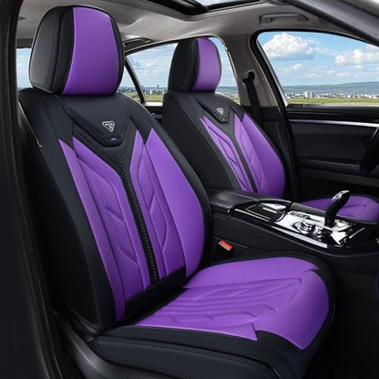 Coverado Front Seat Covers, Leather Seat Covers for Cars, Car Seat Covers Front Seats, Automotive Seat Covers Car Seat Protector Car Accessories Fit for Most Sedans SUV Pick-up Truck(Black&Purple) by COVERADOAUTO