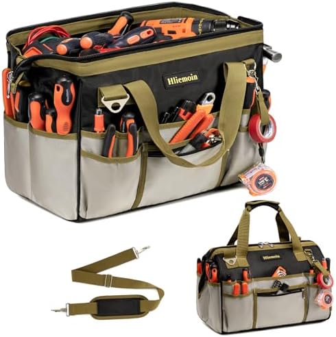 16.5-Inch Heavy Duty Tool Bags for Men, 32-Pocket Large Tool Organizer Storage, 1680D Oxford Tool Bag with Adjustable Shoulder Straps, Tool Storage Bag for HVAC, Electrician, Carpenter, Mechanic by Hliemoin