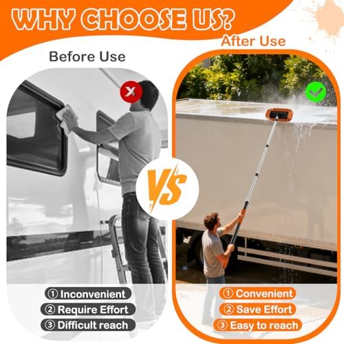 LAANPOLE 16FT Car Wash Brush with Long Handle, Car Cleaning Kit with Soft Bristle Wash Brush, Microfiber Cleaning Mop, Window Squeegee, Mitt, Wheel Brush, Bucket, Drying Towel for RV, Truck, Boat - Image 6
