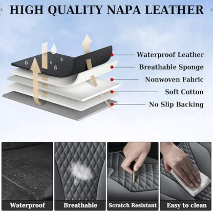 Coverado Waterproof Nappa Leather Car Seat Covers Full Set, 5-Seat Car Seat Protector, Front & Rear Cushions Fit for Most Sedans, SUVs,Trucks，Black - Image 7