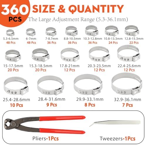360PCS Single Ear Hose Clamps Kit with Crimper for Auto,PEX Tubing,Marine - Image 3
