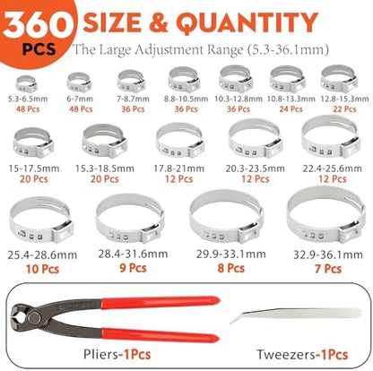360PCS Single Ear Hose Clamps Kit with Crimper for Auto,PEX Tubing,Marine - Image 3