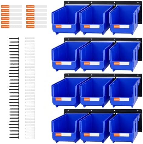 12pc Wall-Mounted Storage Organizer Set with Metal Rails Blue by LEADLOONG