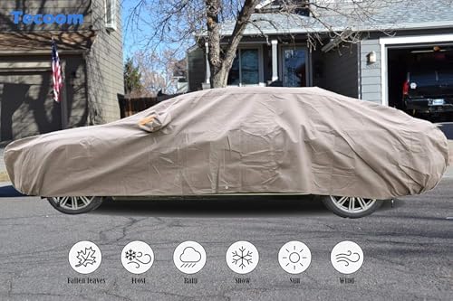 Tecoom Thick Shell Waterproof All Weather Car Cover, Super Breathable Windproof Snow Sun Rain UV Protection, Outdoor Fit for Sedan (170"–190") - Image 3