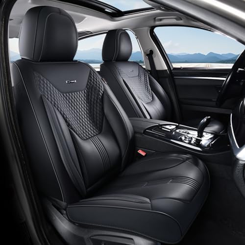 Coverado Car Seat Covers with Lumbar Support, Front Covers for Cars, Universal Automotive Seat Cover, Waterproof, Leather Car Seat Cushion, Interior Seat Protectors for Most Cars by COVERADOAUTO
