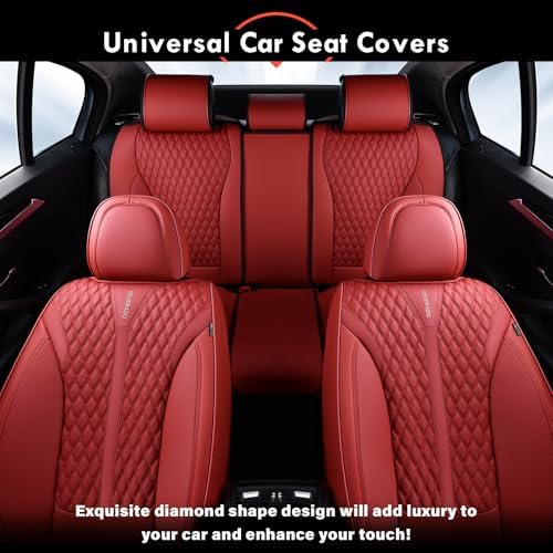 Coverado Car Seat Covers Full Set, Red Car Seat Cover, Luxury Leather Seat Covers for Cars, Waterproof Front and Back Car Seat Protector, Car Seat Cover Universal Fit for Most Cars - Image 7