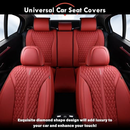 Coverado Car Seat Covers Full Set, Red Car Seat Cover, Luxury Leather Seat Covers for Cars, Waterproof Front and Back Car Seat Protector, Car Seat Cover Universal Fit for Most Cars - Image 7