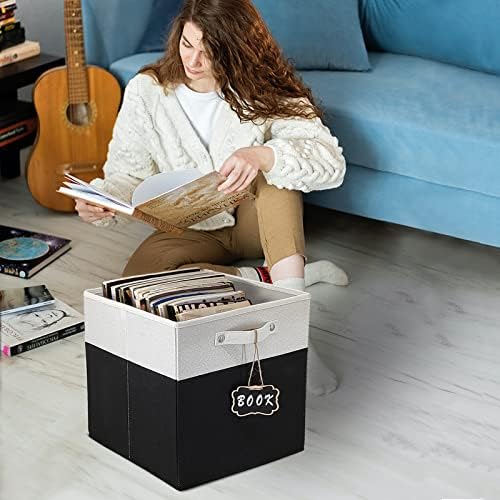 11 cube storage bins,Set of 4 Collapsible Fabric Storage Cubes with Labels,Linen Cube Storage Organizer Bins Kallax Storage Cubes for Organizing Office,Shelves,Nursery Toys,Clothes(White Black). - Image 6