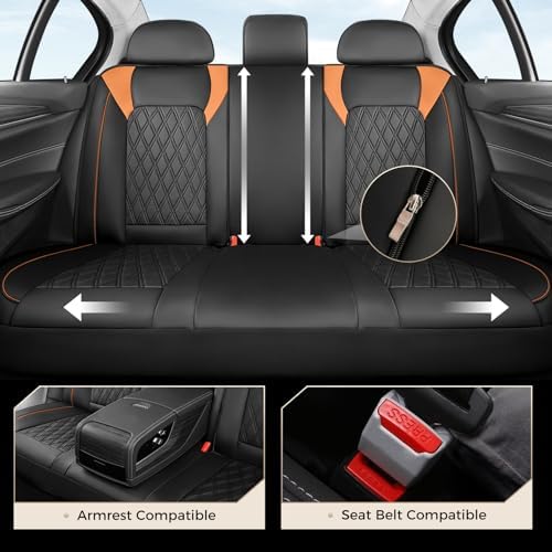 Coverado Seat Covers for Cars, Seat Covers Full Set, Waterproof Seat Covers, Car Seat Covers Front Seats and Back, Car Seat Cushion, Car Seat Protector Universal Fit Most Cars Trucks SUV, Black&Orange - Image 6