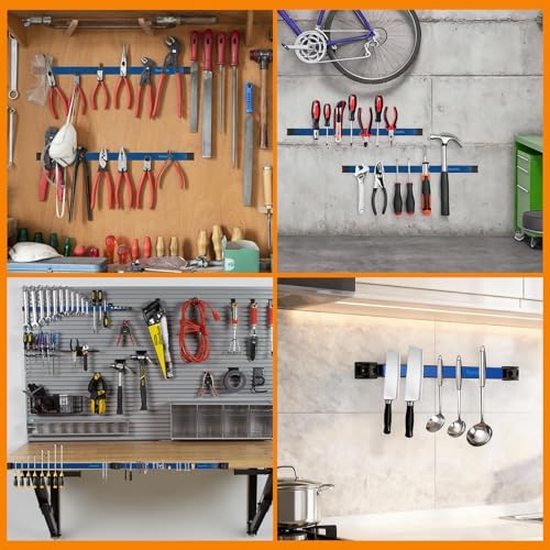 18" Magnetic Tool Holder Strip, 4 Pieces Blue Metal Tool Organizer Rack with Stainless Steel Surface, Magnet Bar for Garage Workshop, Easy To Install with Mounting Screws - Image 6