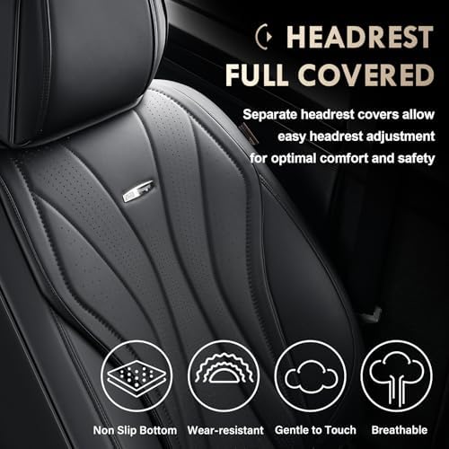 Coverado Car Seat Covers, 5 Seats Black Seat Covers for Car, Luxury Faux Leather Seat Cover, Front and Back Seat Cover, Waterproof Car Seat Protector, Universal Car Seat Cushions Fit for Most Vehicles - Image 6