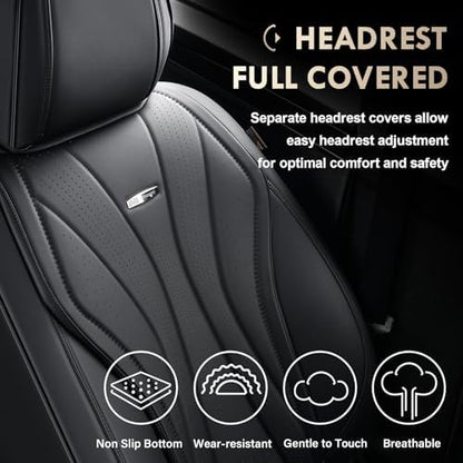 Coverado Car Seat Covers, 5 Seats Black Seat Covers for Car, Luxury Faux Leather Seat Cover, Front and Back Seat Cover, Waterproof Car Seat Protector, Universal Car Seat Cushions Fit for Most Vehicles - Image 6