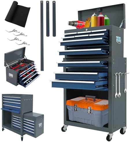 13-drawer Rolling Tool Chest,Tool Box Organizer with Wheels,Large Tool Storage Cabinet with Sliding Drawers,High Capacity Tool Chest with Locking System (Blue＆Grey) by Kirmosal