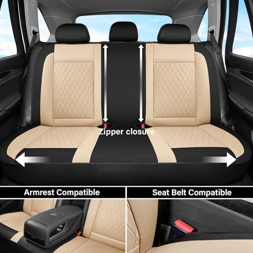 Coverado Universal Leather Seat Covers Full Set for 5 Seats – Waterproof, Durable All-Weather Protector for SUV, Pickup Truck, Sedan, Black&Beige - Image 6