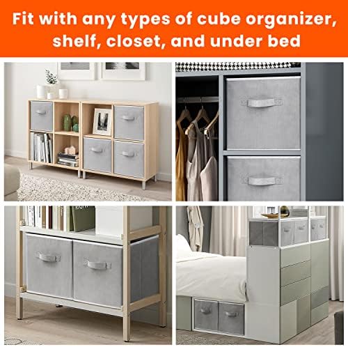 Criusia Large Storage Cubes - 13 Inch Heavy Duty Fabric Storage Bins for Shelves Closet, Cube Organizer - 8 Pack Collapsible Cube Storage Bins Baskets for Organizing Clothes Blankets Toys (Grey) - Image 6