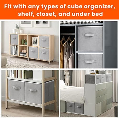 Criusia Large Storage Cubes - 13 Inch Heavy Duty Fabric Storage Bins for Shelves Closet, Cube Organizer - 8 Pack Collapsible Cube Storage Bins Baskets for Organizing Clothes Blankets Toys (Grey) - Image 6