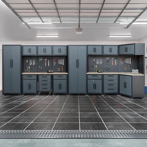 17PCS Garage Storage Cabinet System, Black Grey - Image 6