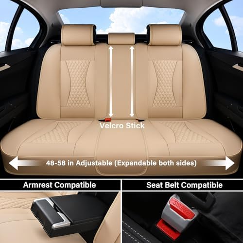 Coverado Waterproof Nappa Leather Car Seat Covers, Automotive Fullset Seat Covers, 5 Seat Car Seat Cushion & Car Seat Protector, Beige Front and Rear Covers Universal Fit for Most Cars, SUVs, Trucks - Image 5