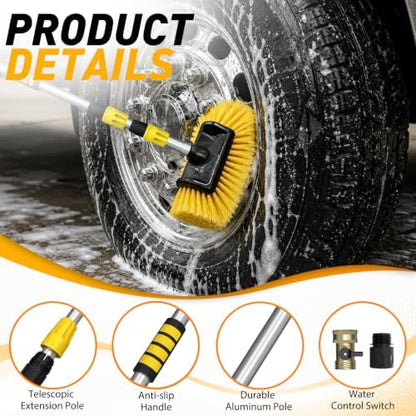 SISUPASSIE 12FT Car Wash Brush with Long Handle, 12-Inch Soft Bristle Car Cleaning Brush for Cleaning RV, Truck, Boat, Solar Panels, Yellow - Image 2
