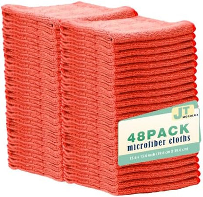 48 Pack 16'x16' Microfiber Household Cleaning Cloths - Multi-Purpose, Machine Washable, Absorbent Towels for Kitchen, Car, Home Appliances (16x16 48pk Red) by Unknown