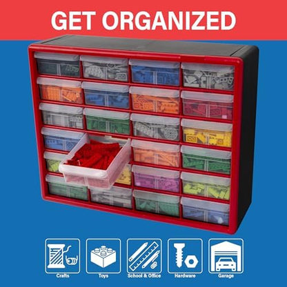 Akro-Mils 24-Drawer Plastic Storage Cabinet, 20"W x 6"D x 16"H, Red - Image 4