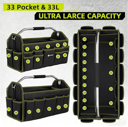 20in Foldable Open Top Tool Bags For Men Heavy Duty, Tool Carrier hard With Handle, Wide Mouth Electrician Tool Tote, Many Pockets Can Hold Many Tool, Green - Image 2