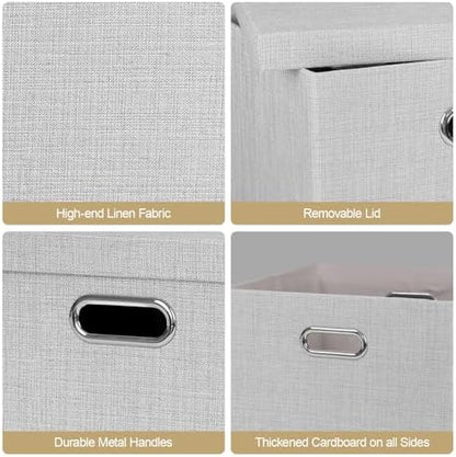 Posprica Storage Bins with Lids,13×13×13 Foldable Storage Cube Baskets Boxes Fabric Drawers for Closet Shelf Cabinet Bookcase,Set o f 4,Sliver grey - Image 4