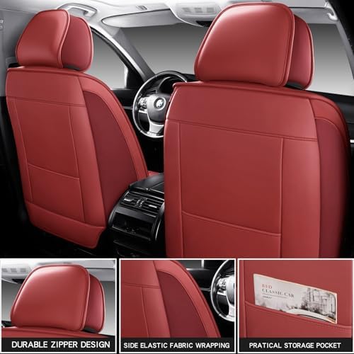 MINGBRON Leather Car Seat Covers,Car Seat Covers Full Set,Automotive Seat Covers,Fit for Most Cars SUV and Most Sedans Red - Image 5