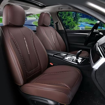 Coverado Car Seat Cover Full Set, Brown Seat Covers Front Seats Back Seat Covers, Nappa Leather Waterproof, Car Seat Cushion, Car Seat Protector Universal Fit Most Cars - Image 2