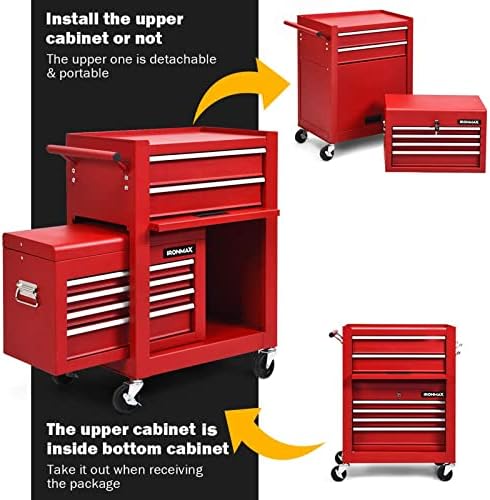 Goplus Tool Chest, 3-in-1 Rolling 6 Drawers Tool Cabinet with Detachable Top Toolbox, Middle Tool Storage, Universal Lockable Wheels, Protective Liner, Auto Lock, Metal Tool Box for Garage Workshop - Image 4