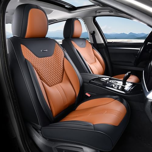 Coverado Car Seat Covers with Lumbar Support, Front Covers for Cars, Universal Automotive Seat Cover, Waterproof, Leather Car Seat Cushion, Interior Seat Protectors for Most Cars by COVERADOAUTO