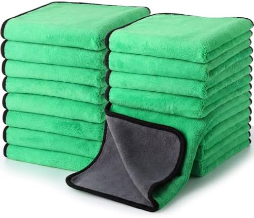20 Pcs Microfiber Car Drying Towels 800 Gsm Thick Plush, Grey and Green by Nuenen